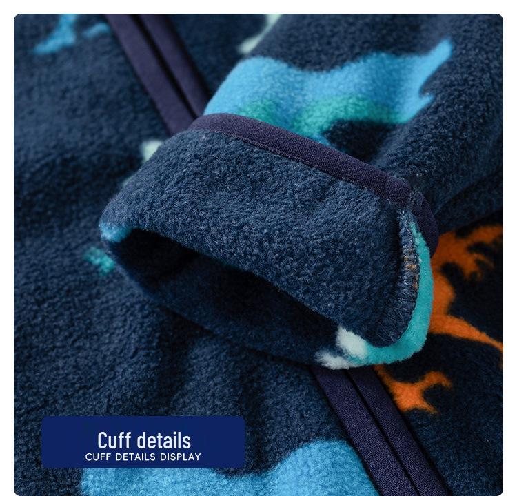 Kids’ Printed Fleece Jacket - Boys' & Girls' Warm Top, Stand Collar Cardigan for Autumn and Winter