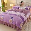 Cozy Flannel 230g Milk Velvet Printed Bed Set with Skirt - New Autumn/Winter Collection, Hot Seller