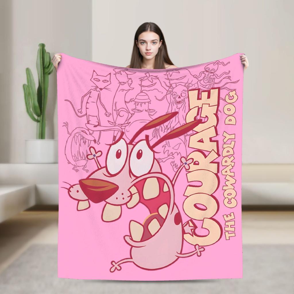 Couraged Cowardlys Dogs Knitted Blanket Coral Fleece Plush Cartoon UltraSoft Throw Blankets for Bedding Couch Bedspread