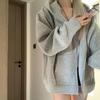 Women Autumn Winter Casual Long Sleeve Hooded Solid Color  Light Fleece Big Pocket Loose Zip Coat