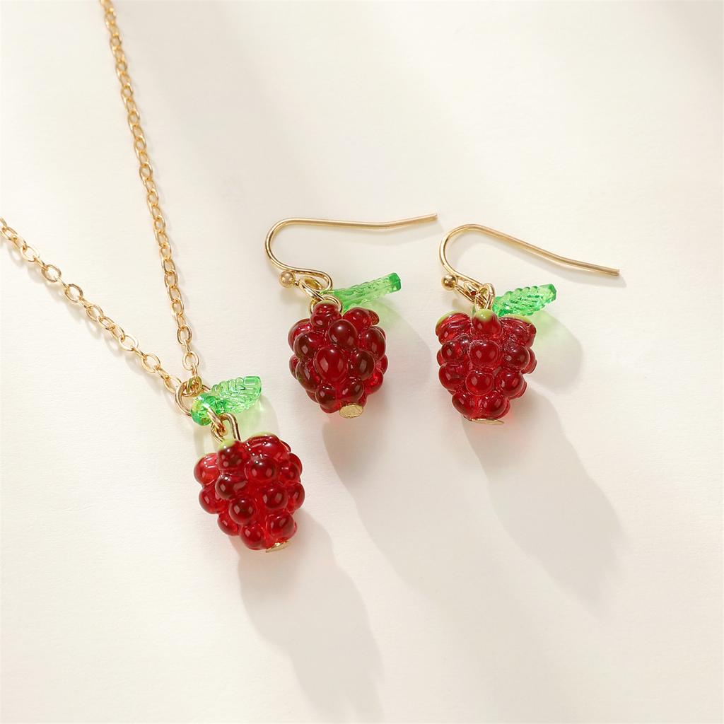 Raspberry Pendant Alloy Jewelry Set Stylish Fruit Shaped Necklace and Earrings for Ladies Unique Daily Wear Accessories