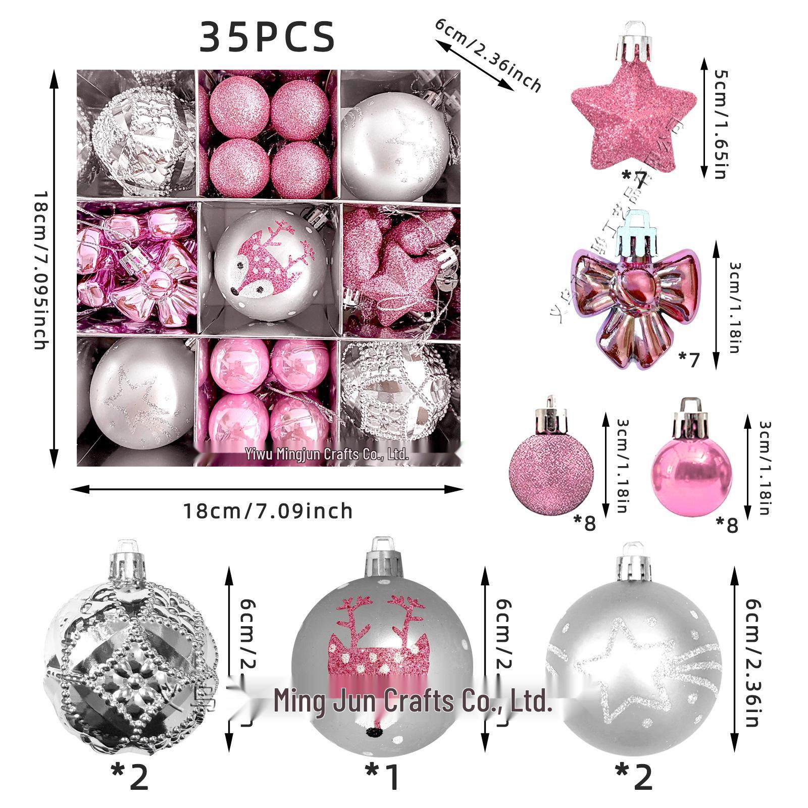 Cross-border Christmas Ornament Set: Hand-painted Star, Bow Tie, and Irregular Round Balls Box 18*18*6cm (35 pieces)