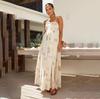 Summer Women Sleeveless Backless Print Slim A-Line High Waist Suspender Camisole Dress Long Casual Dresses S-XL Spring Fashion