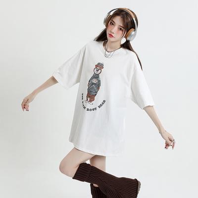 Pure Cotton Couple's T-shirt for Women and Men of The Same Style, New Summer Creative Printing Loose and Thin Round Neck Short-sleeved Shirt