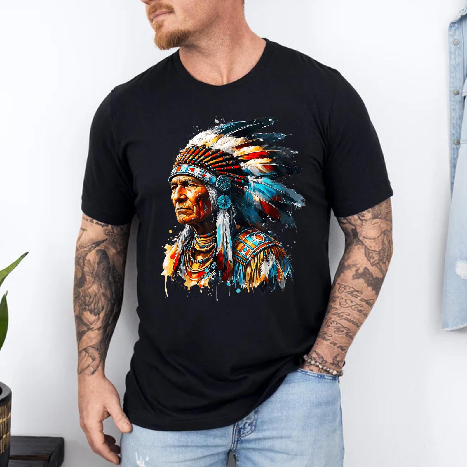 Vintage Indian Chief Native American Pride Feather Headdress T-Shirt S