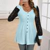 Top Feminino Renda Manga Plus Size - Gola Redonda com Detalhes de Botão