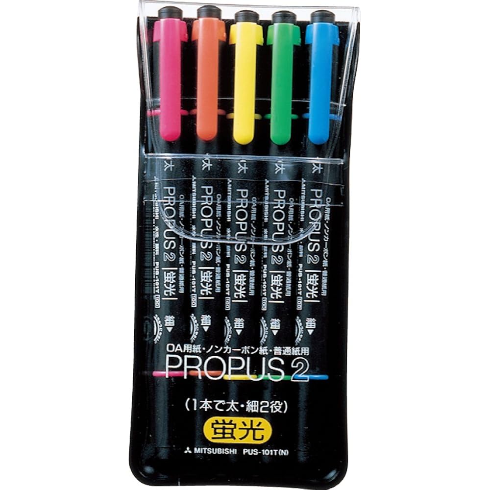 Mitsubishi Pencil Highlighter Propus 2 Bold and Fine, 5 Colors PUS101TN5C