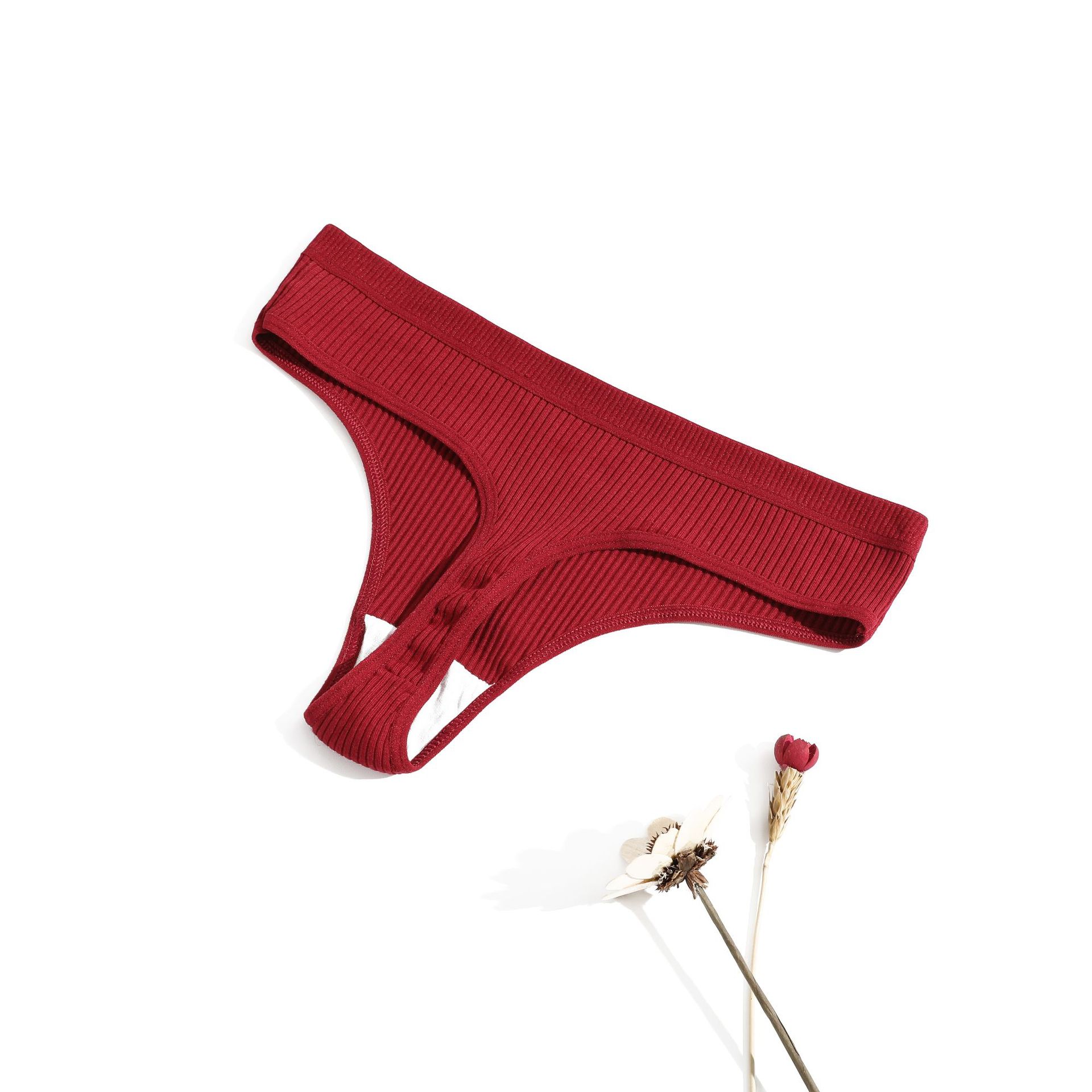 

Женские стринги, женские хлопковые трусики с низкой талией, полосатые однотонные трусы, удобные стринги для девочек, нижнее белье, трусики-бикини M вино красного