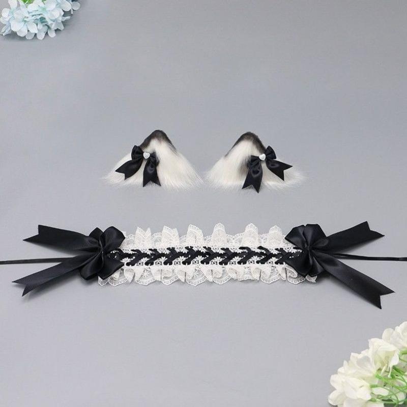 3Pcs/Set Women Y2K Girl Handmade Bow Lace Hairband Cat Ear Hair Clip Kawaii Headband Lolita Cosplay Hair Accessories