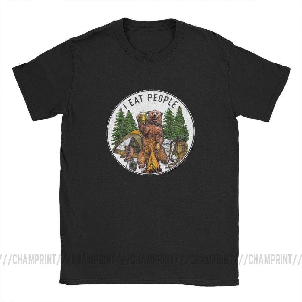 Men T Shirt I Eat People I Hate People Bear Vintage Short Sleeve Camping Tees O S