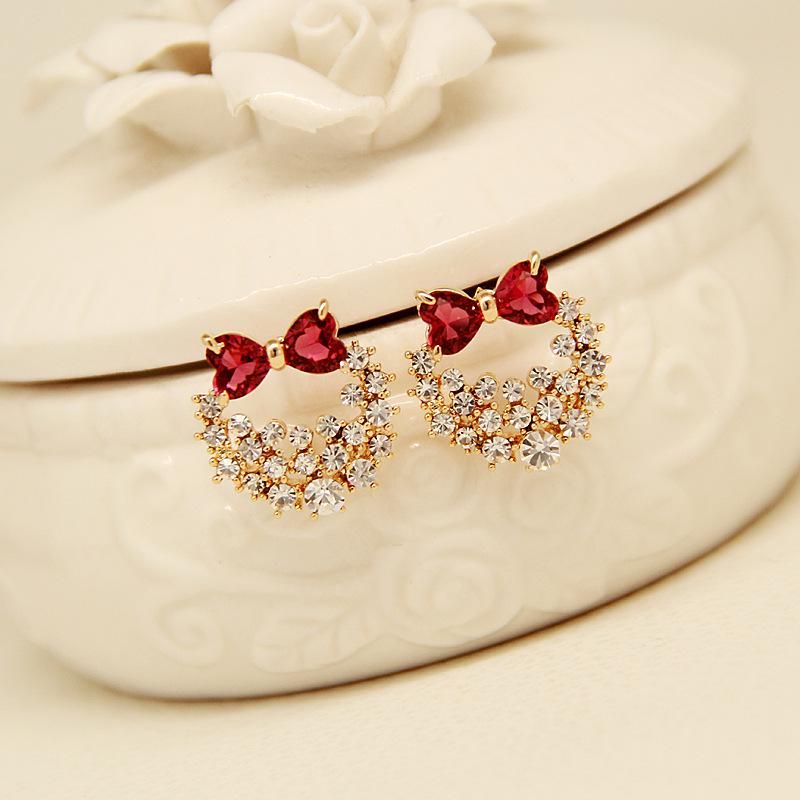 2024 Wine Red Bow Stud Earrings: High-End Silver Needle Ear Ornaments for Women - Unique Autumn/Winter Style