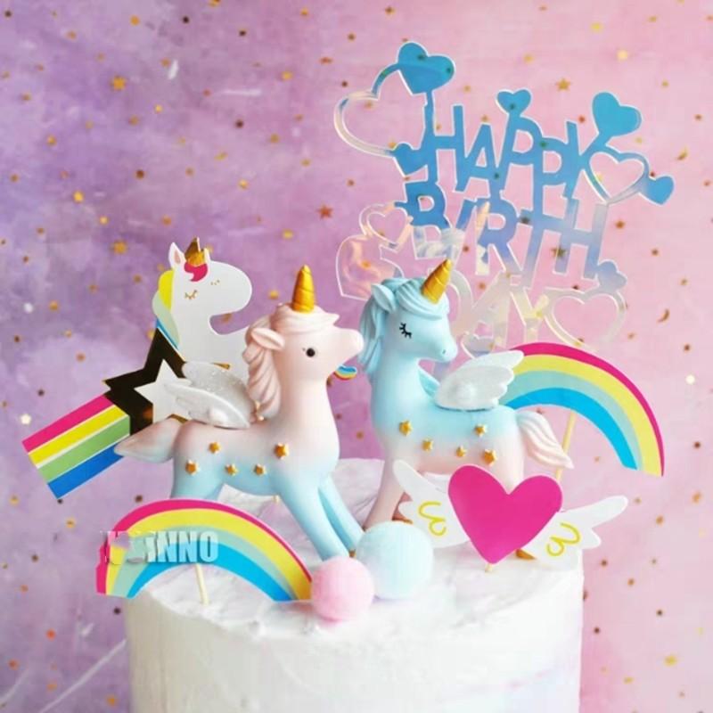 3 ks Jednorožec Dekorace na dort Kreslený jednorožec Topper na dort Pryskyřičná figurka Jednorožec Topper na dort pro Dekoraci narozeninové oslavy malé holčičky