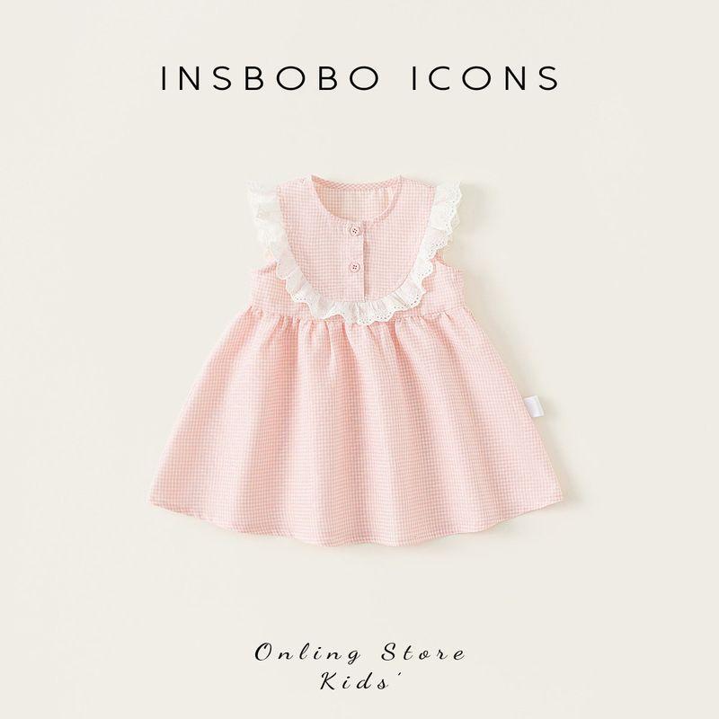 Insbobo Girls Dress Kidsren s Skirt Summer One-Year-Old Girl s Dress Baby Summer Dress Girl Princess Dress Pink lattice 73