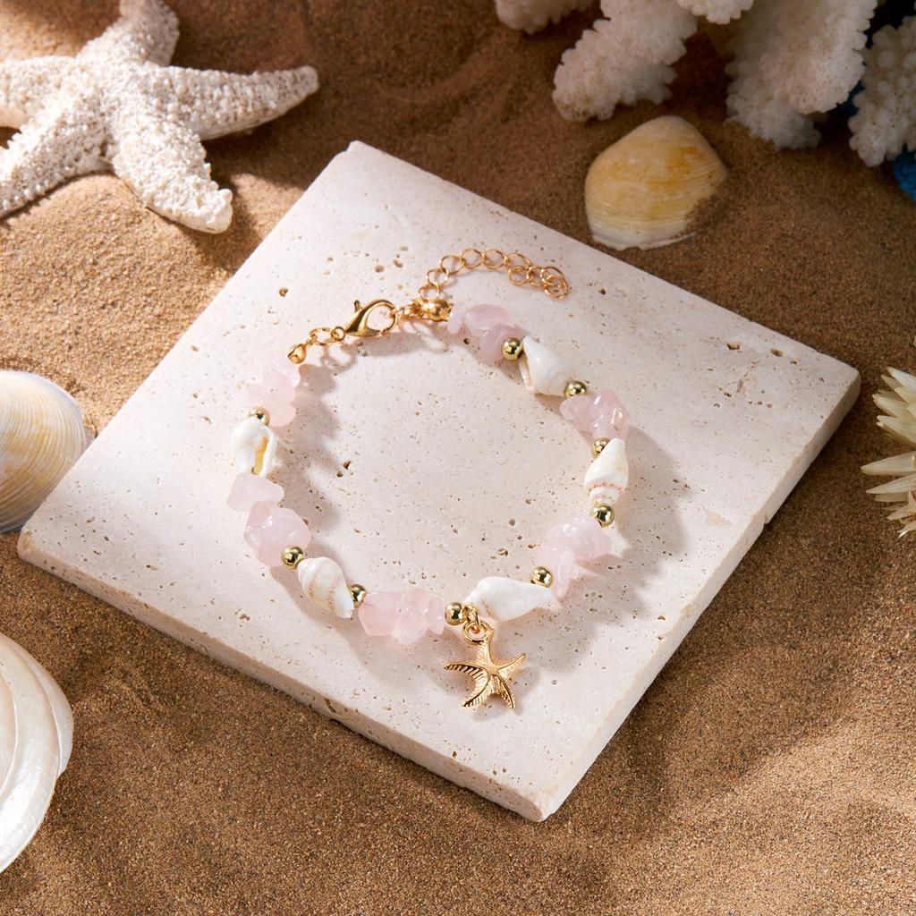 Bohemian Starfish Pendant Bracelet for Women Handmade Crushed Stone Beaded Bracelet Summer Beach Jewelry Travel Accessory Gift