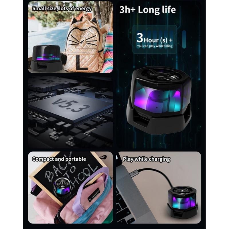 Portable Bluetooth-compatible Speaker Colorful Lighting Effect Wireless Music Device, Phone Holder,For Outdoor Activity