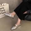 French Inner Heightening Single Shoes Women's Shoes 2025 New Spring and Summer One-word with Evening Wind Pointed Silver Mary Jane Shoes