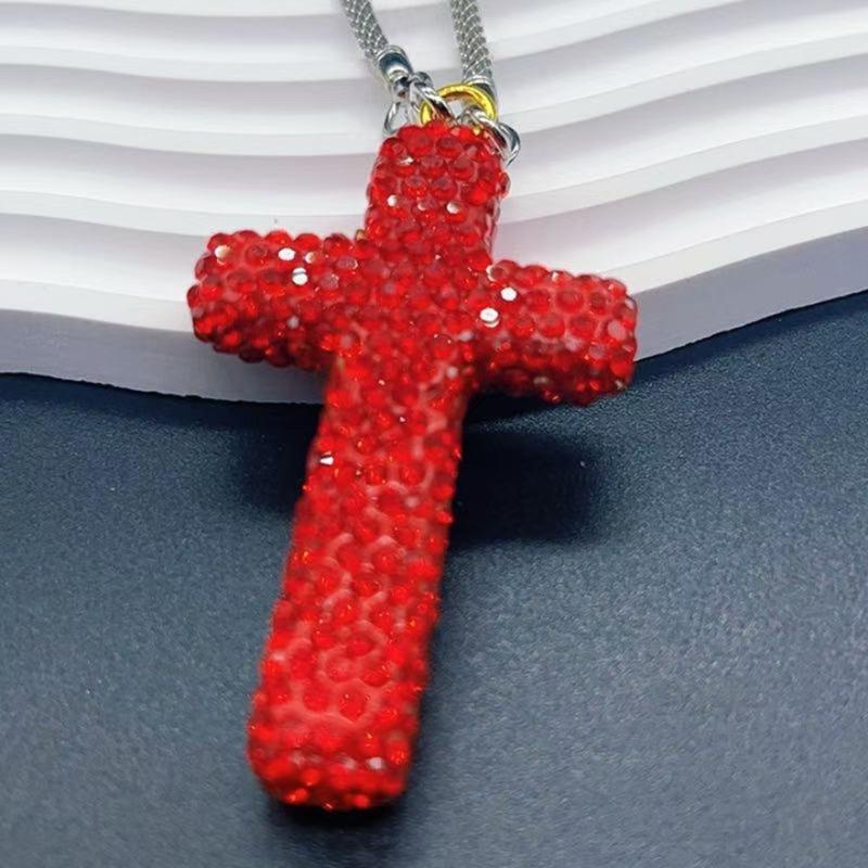 Elegante Crucifijo de Arcilla Colgante con Acento de Cristal para Espejo Retrovisor de Coche Accesorios Colgantes para el Interior del Coche
