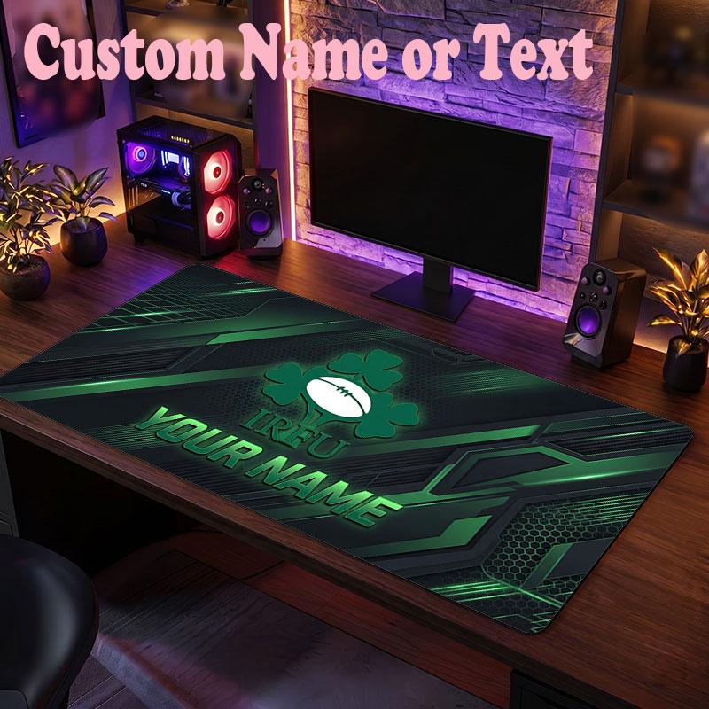 Irland Rugby Personalisierte Namens-Text-Mausmatte, Große Schreibtisch-Mausmatte, Personalisierte Home-Office-Geschenkidee