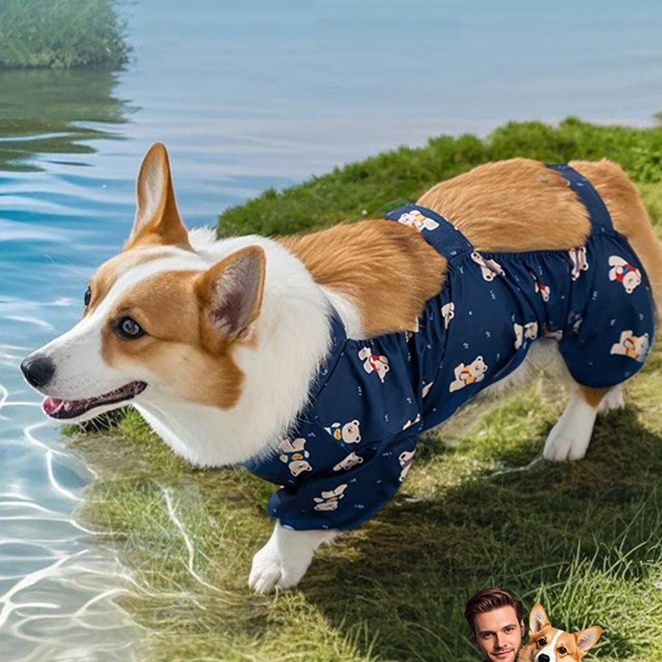 Sommer Ganzkörperprint Kleiner Bär Corgi Vierbeinige Kleidung All-inclusive Wasserdicht Staubdicht Haustierhosen Aus der Schmutzabdeckung