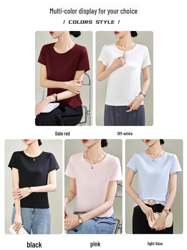 Women's Double-sided Tencel Modal Round Neck Short-Sleeve T-shirt - Summer 2025 Collection