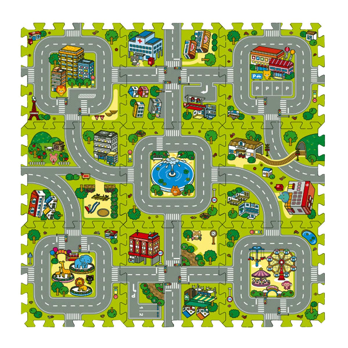 

iikuru [Fun Play] iikuru Play Mat, Road Baby, Jointed, Thick, Waterproof, Kids Puzzle Mat, Large, Cushioned Play Mat, Nap Mat, Sheet, y823,