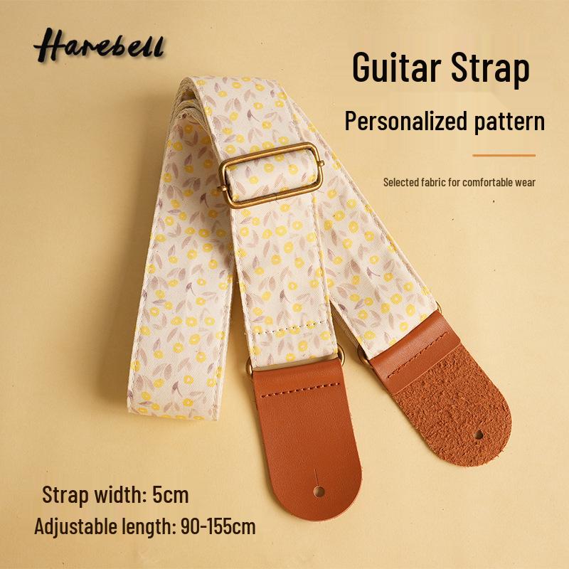 Floral Plant Pattern Guitar Strap: 5cm Wide, Non-slip with Small Leaves, Abundant Flowers, and Yellow Fruit Design (082-084). 90-155 cm