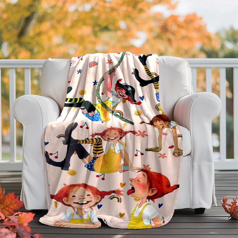 Coperta in Flanella di Pippi Calzelunghe Morbida Calda per Tutte le Stagioni, Design per Campeggio, Viaggio in Auto, Escursionismo Divano, Letto, Ufficio Regalo Perfetto per Feste