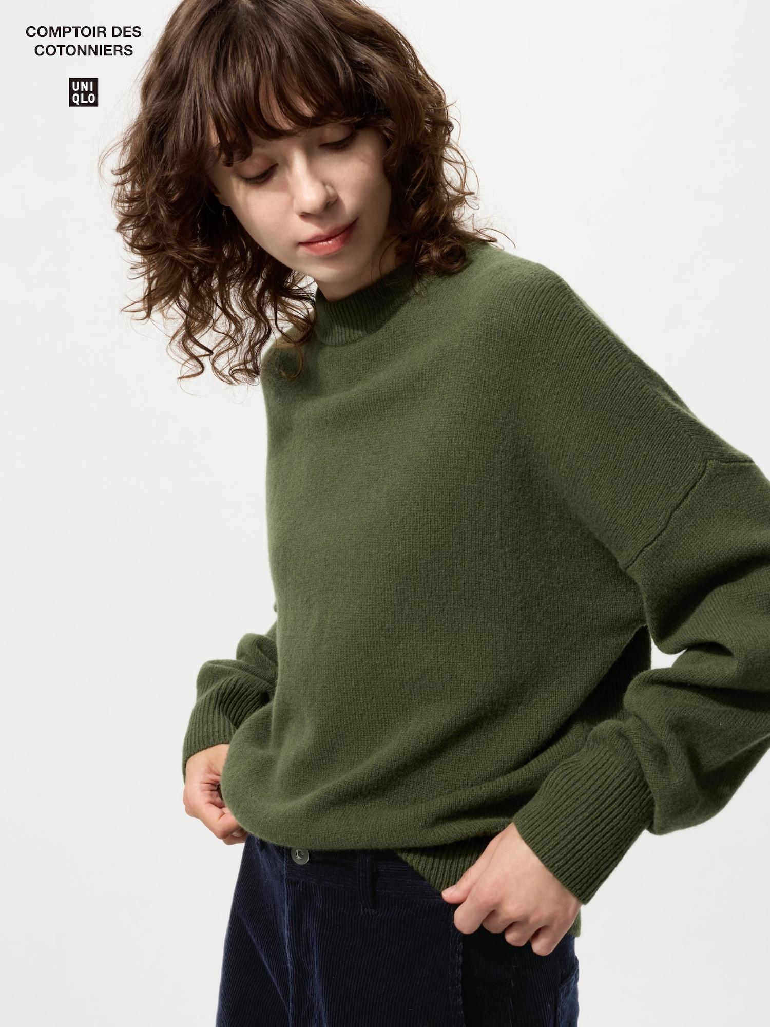 

Свитер из ягнячьей шерсти с высоким воротником Uniqlo 57 OLIVE/WOMEN L