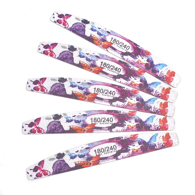 Crescent-Shaped Butterfly Flower Print Nail File - Thin Wood Chip Manicure Shaping and Grinding Tool