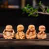Decorative Monks Statue Hand-held Wood Carved Ornaments Antique Little Monks Sculptures  Desktop