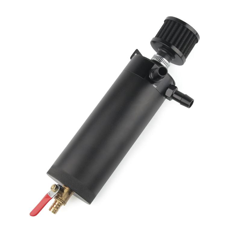 Universal Billet Aluminum Baffled 2-port New Long Oil Catch Can Tank with Breather Filter Engine Mini Oil Separator
