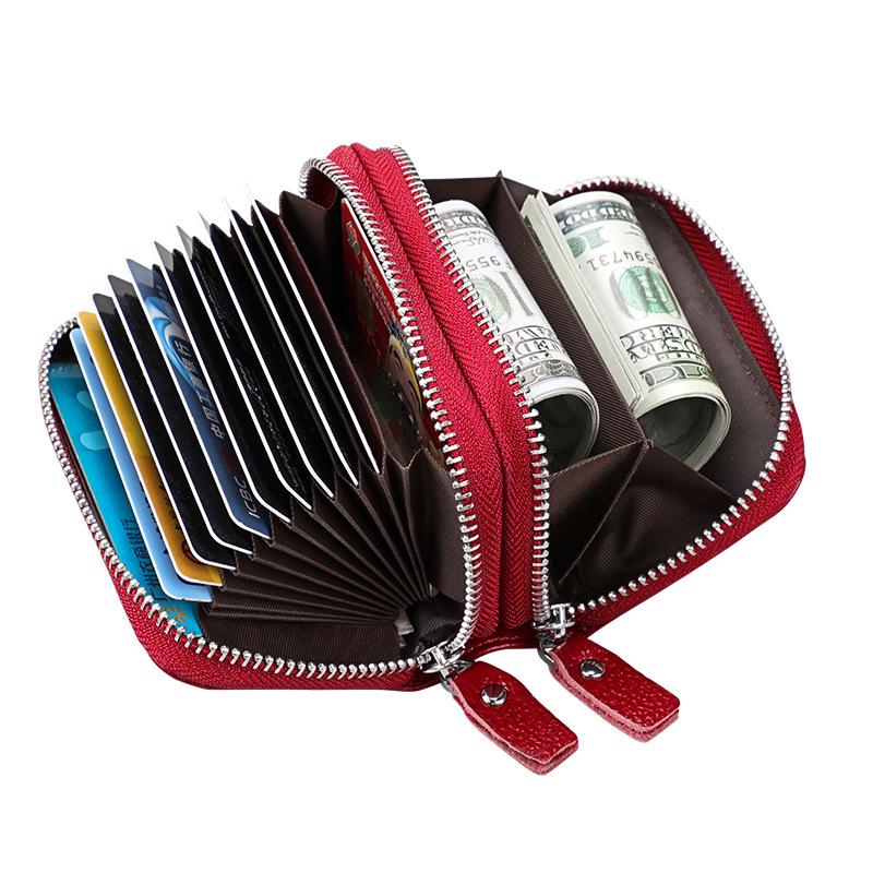 Anti-Magnetic RFID Cowhide Accordion Card & Coin Holder - Korean Style