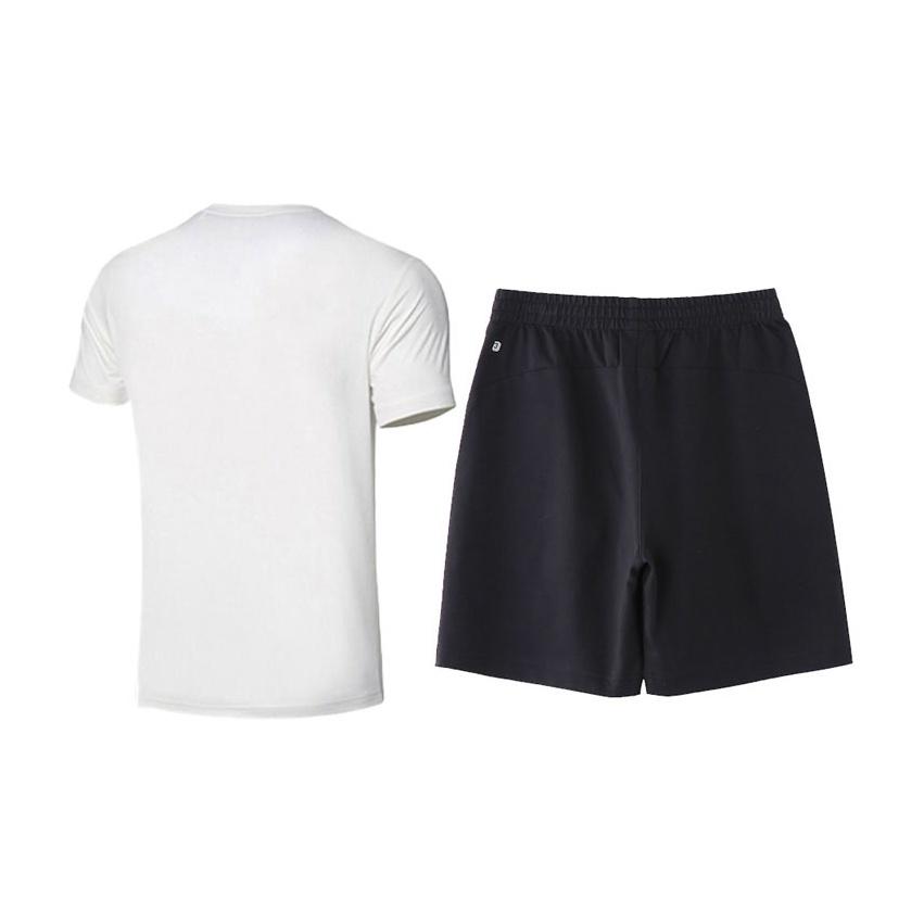 Li Ning Plain Logo Breathable Quick-Dry Round Neck Sports Short Sleeve T-Shirt And Shorts Set Men Tops White Black ATSS447-3+AKSS481-2