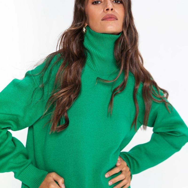 Frauen Herbst Winter Lose High Neck Langarm Einfarbig Pullover Chic Gestrickte Tops