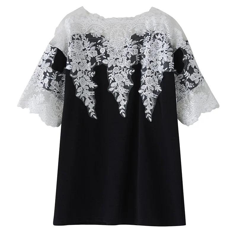 

XITAO Lace Patchwork Contrast Color Dress ZMY1246 One Size чёрный