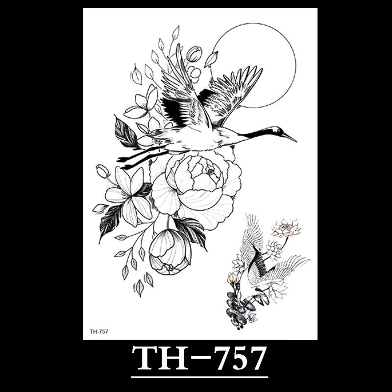 Flower Arm Tattoo Sticker, Half Arm Waterproof Tattoo Sticker, Sketch Line Tattoo Sticker Tattoo