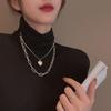 European and American double-layered wearing golden love necklace female cold wind exaggerated personality sweater chain Internet celebrities