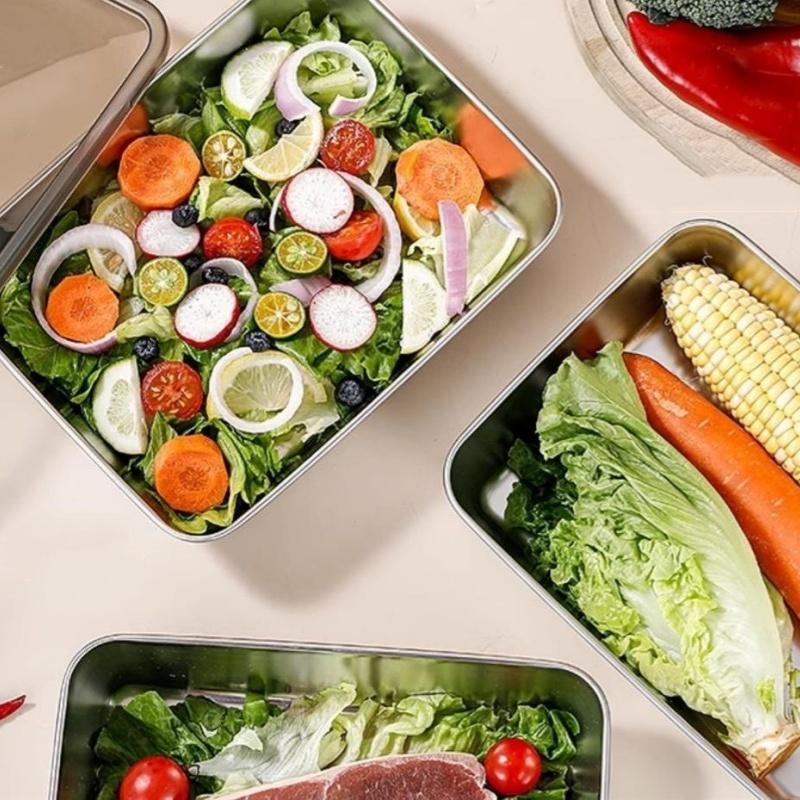 Nerezový úložný box Chladnička Nádoby na skladování masa a potravin s víkem Organizér do chladničky Nádoba Kuchyňské skladování