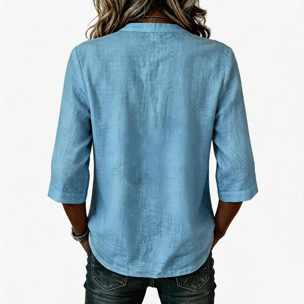 Women’s Loose Fit Lightweight Crew Neck Blouse with Decorative Button and Half Sleeves Casual Tunic Top