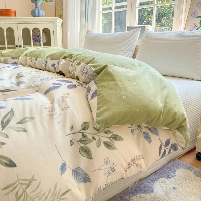 Floral Printed Duvet Cover 1Piece- Cotton Luxury Bedding, Pre-Washed For Softness, For Bedroom Decor - Zipper Closure