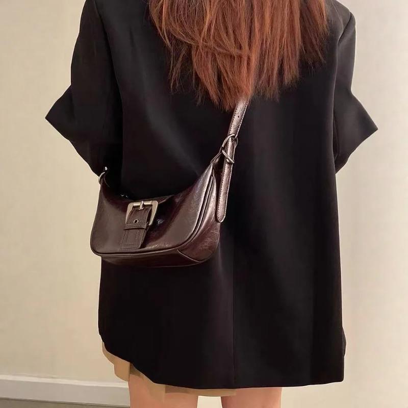 Maillard Solid Color PU Leather Women's Shoulder Bags Simple Versatile Ladies Underarm Bags Retro Casual Female Messenger Bag