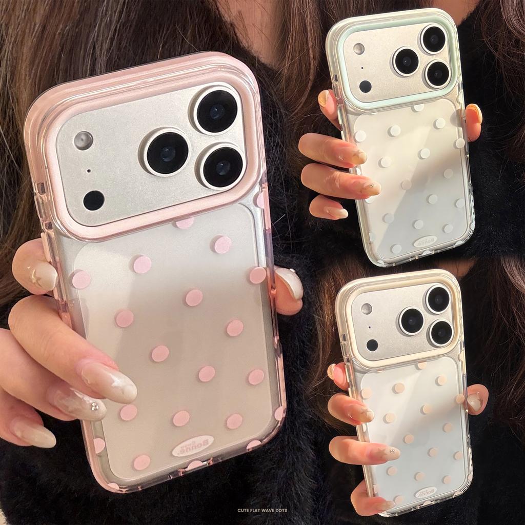 Solid Color Polka Dot IPhone17 Apple 16promax Mobile Phone Case Suitable for 14 Simple Japanese and Korean Style 13 Transparent 15 Soft Ke