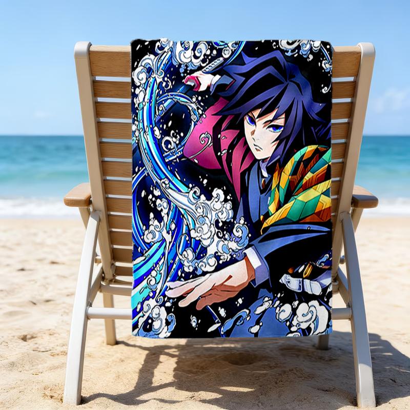 1pc Demon Slayer4 Beach Towel with Custom Name, Beach/Swimming/Bath/Picnic/Camping Towel, Suitable for Seaside Beaches