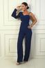 Women's Single Sleeve Stoned Rope Strap Low-Cut Crepe Jumpsuit