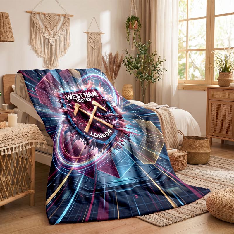 Coperta in Flanella con Stampa West Ham United Calcio Morbida Calda Coperta da Divano Letto per Casa Ufficio Camera da Letto