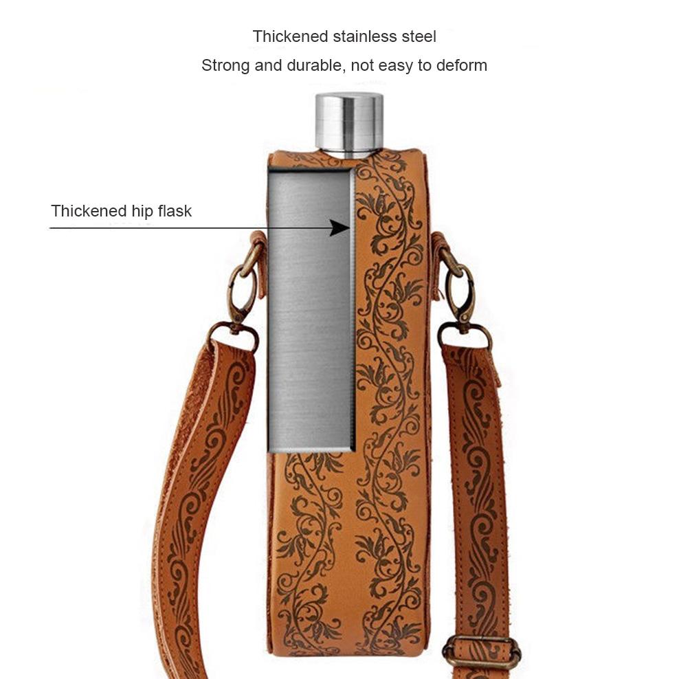 28oz, Russian small flagon, 304 stainless steel hip flask with leather case, Alcohol Flasks, Outdoor portable flat wine bottle