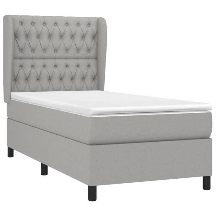 3128181 vidaXL Lit à sommier tapissier avec matelas Gris clair 100x200cm Tissu