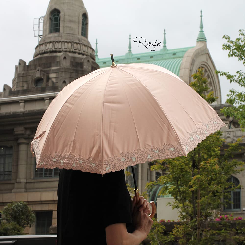 Long Rain or UV Rose Balloon Dome Shape [Nouvel Japonais] Parasol, Umbrella, Shine, Protection, Organza, (Rose)