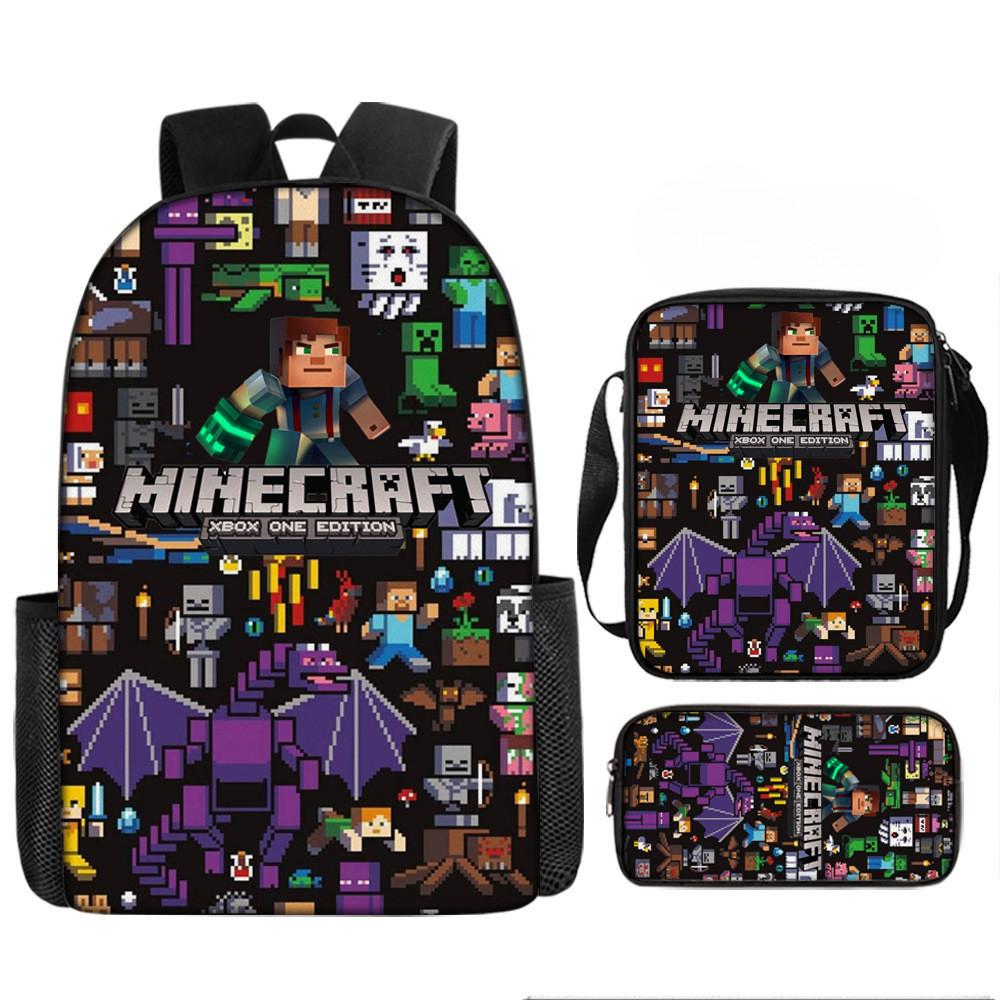 Minecraft Printed Cartoon Backpack Student Schoolbag Shoulder Bag Bag Pencil