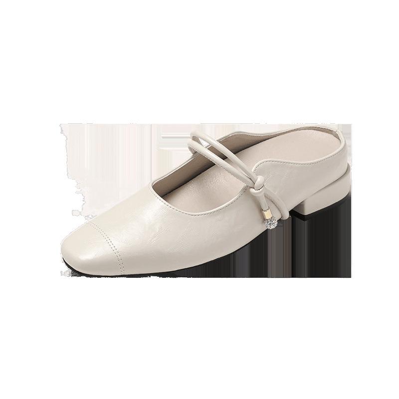 inner heightening bag head half slippers women's spring and summer sandals soft leather sandals outer thick heels Mary Jane shoes